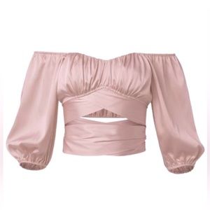 Venus Off-The-Shoulder Wrap Top - Size 6 / Small - dusty rose pink